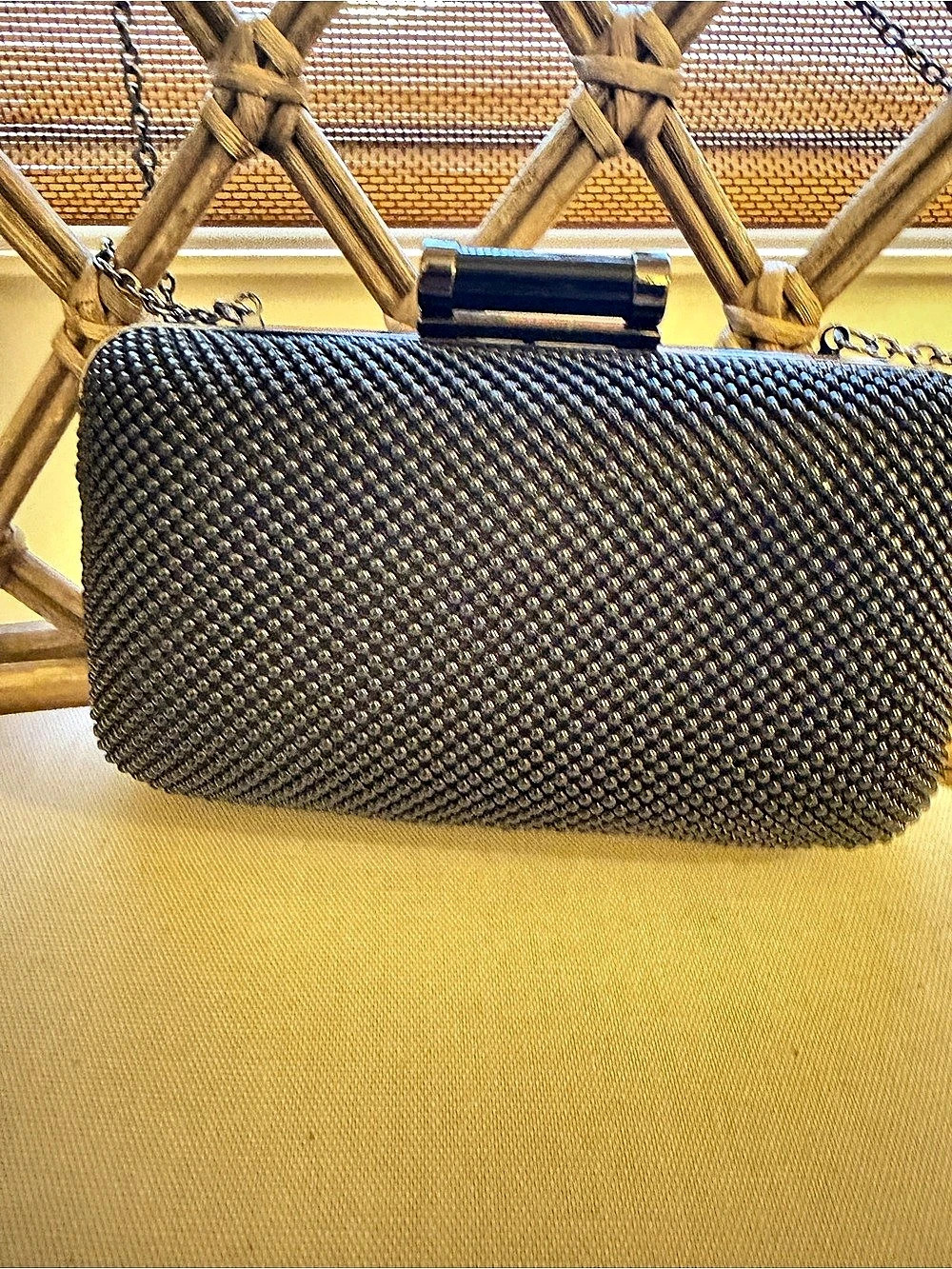 Jessica McClintock Black Beaded Hardcase Evening Clutch